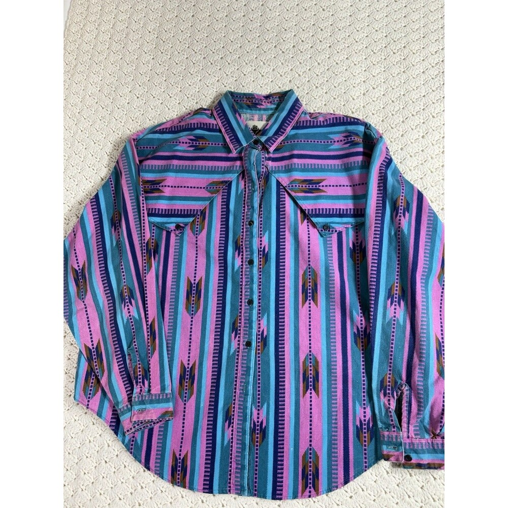 Vintage-Inspired Striped Button-Down Shirt in Purple and Teal